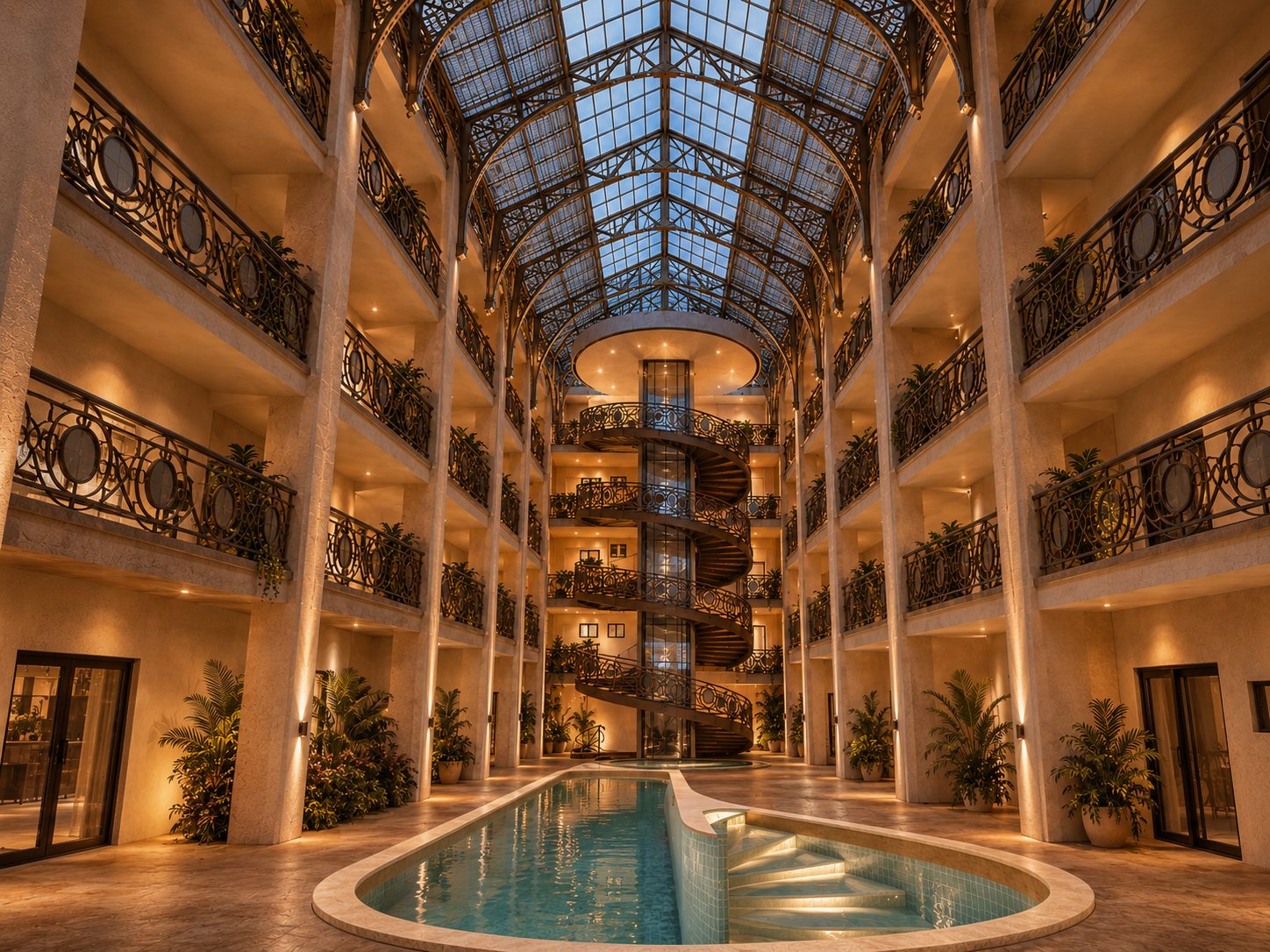 Lap pool in the central atrium at Belara