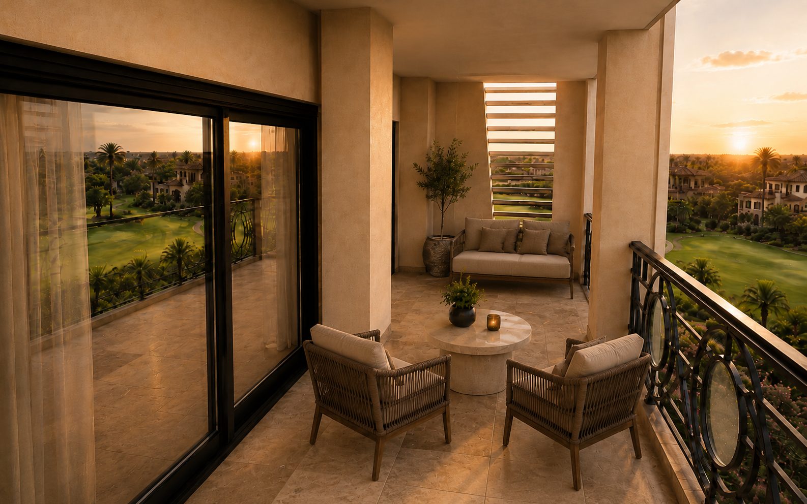 Rendering of a two-bedroom residence terrace at Belara in Cap Cana, one of 59 residences with delivery planned for Q4 2029.